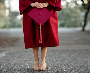 Graduation, graduation gown, graduation hat, red, 