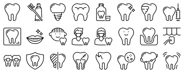 Line icons about dentistry on transparent background with editable stroke. - obrazy, fototapety, plakaty
