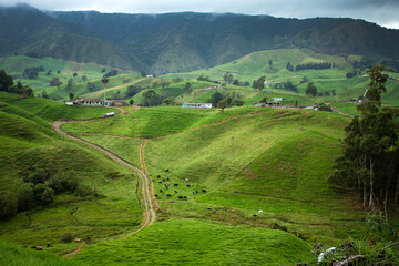 Beautiful Antioquia landscape with green mountains - San Pedro de los milagros, Colombia. - obrazy, fototapety, plakaty