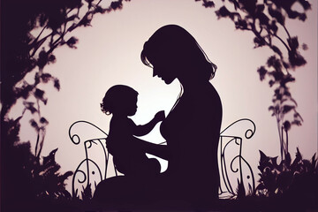 parent and child silhouette, Generative AI