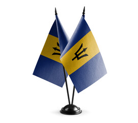 Small national flags of the Barbados on a white background