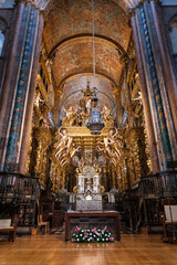 Main altar inside the cathedral of Santiago de Compostela (ca. 1211), a historial place of pilgrimage on the Way of St. James since the Middle Ages. - 579177157