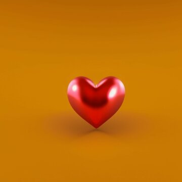red heart in 3D style on an orange background. A simple image for a graphical user interface.