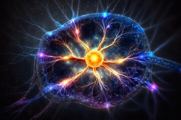 Human brain with cosmic background. Cosmos. Generative AI