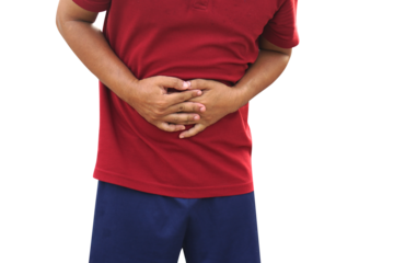 Man having abdominal pain from peptic ulcer disease