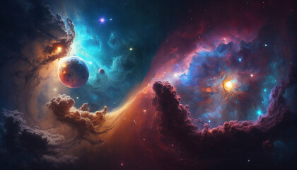 Obraz premium A view from space to a galaxy - Stars and nebula in space - Space wallpaper - Generative AI