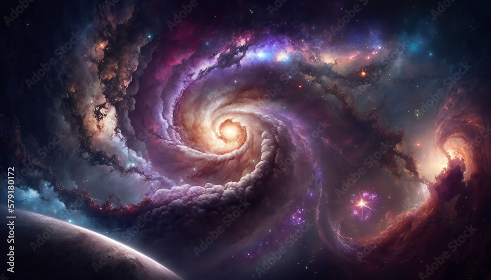 Wall mural a view from space to a galaxy - stars and nebula in space - space wallpaper - generative ai