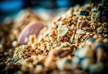 Fresh & Delicious: AI-Generated Granola Variety for a Healthy, Nutritious Breakfast - Displayed on a Rustic Wooden Table
