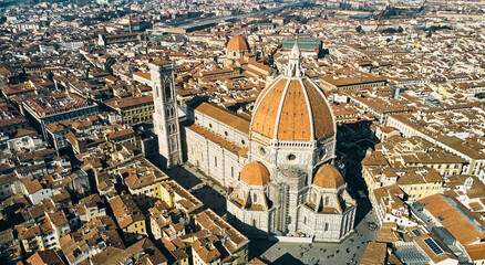 Aerial view of Santa Maria del Fiore Cathedral in Florence, Italy. High quality photo