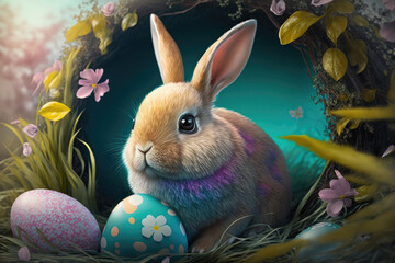 Easter bunny illustration created using generative AI.