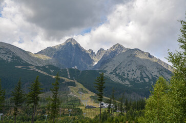 Skalnate pleso at the lowest corrie of the Rocky Valley and peak of Lomnicky Stit at the National park High Tatras, Slovakia
