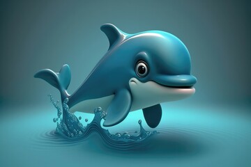 3D cute dolphin cartoon. Generative AI
