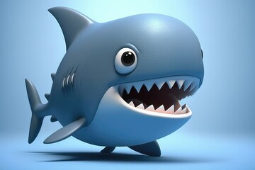 3D cute shark cartoon. Generative AI