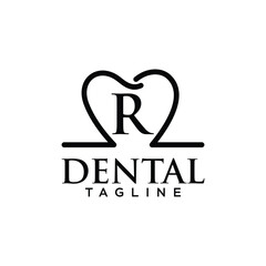 line art letter r dental logo design