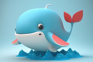 3D cute whale cartoon. Generative AI