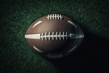 American football ball close up view on grass field, Generative AI

