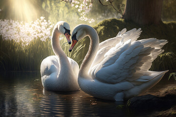 Pair of Swans on a Lake - AI Generated Image