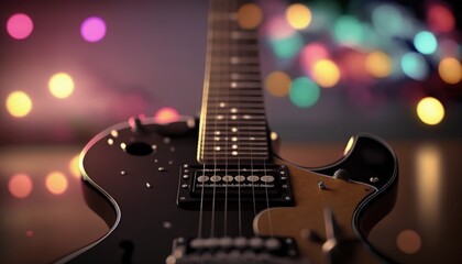 Fototapeta premium Electric guitar on bokeh background, Generative AI