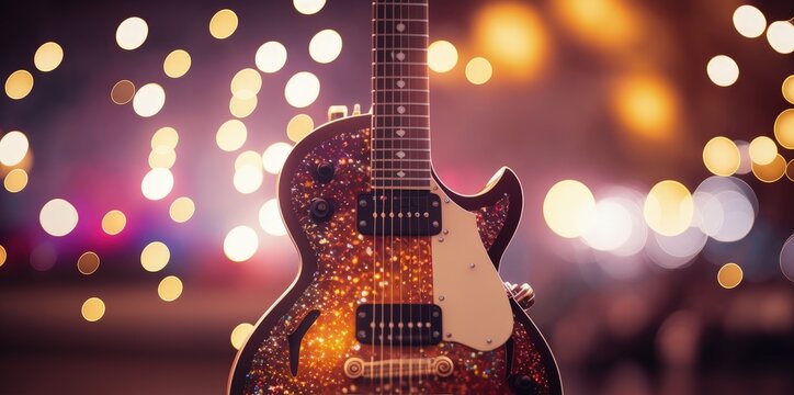 Electric guitar on bokeh background, Generative AI