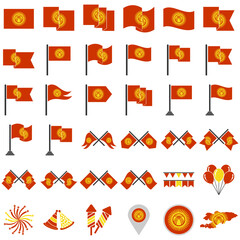 Kyrgyzstan flag icon set, Kyrgyzstan independence day icon set vector sign symbol