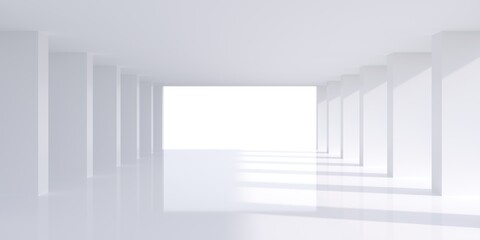 Empty  white  space interior with sunlight and shadow, 3d rendering