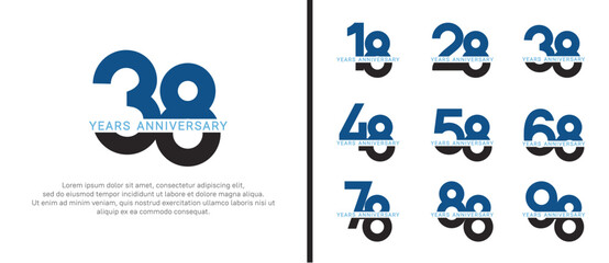 set of anniversary logo style black and blue color on white background for celebration