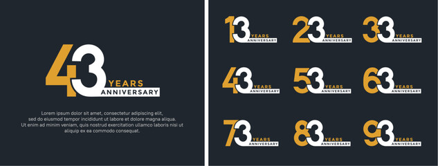 set of anniversary logo style white and yellow color on dark background for special moment