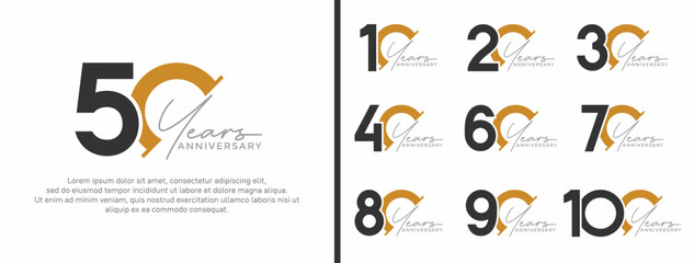 set of anniversary logo style black and orange color on white background for special moment