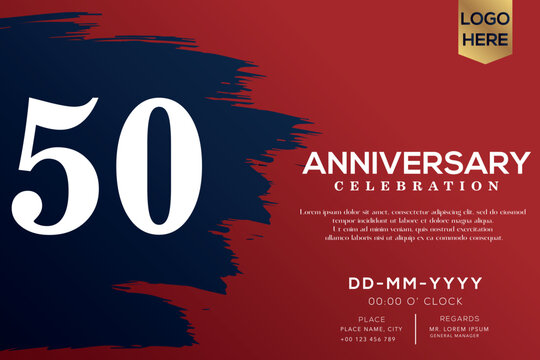 50 years anniversary celebration vector with blue brush isolated on red background with text template design