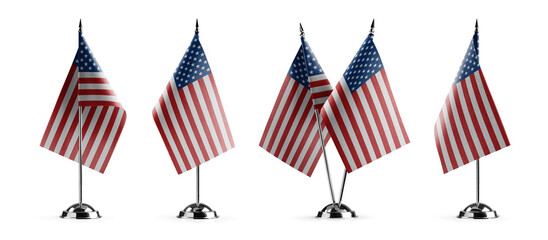 Small national flags of the USA on a white background