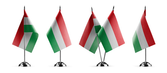 Small national flags of the Hungary on a white background