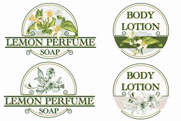 Collection of vector soap labels with lemon flowers for design