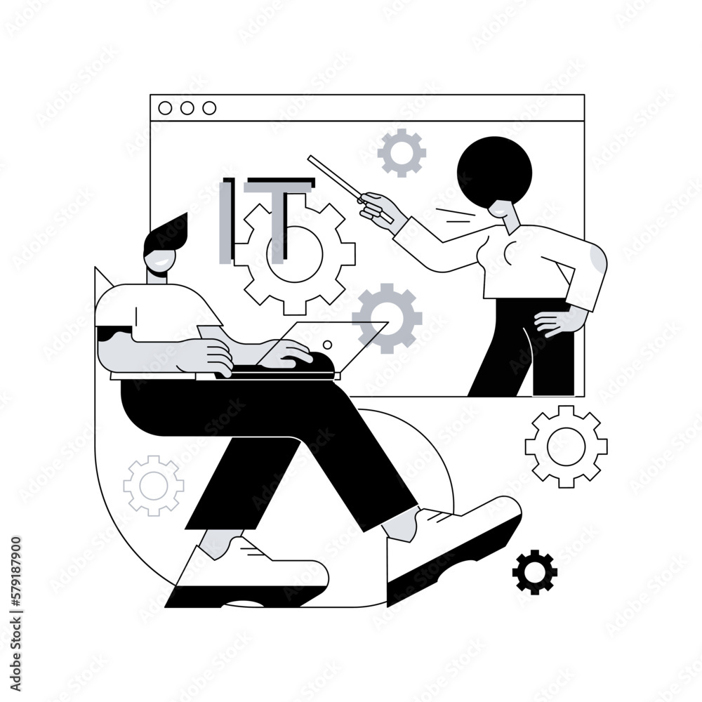 Poster information technology courses abstract concept vector illustration. it course for all levels, compu