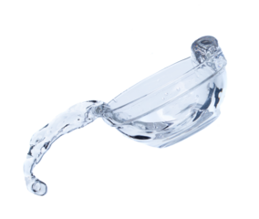 Drinking Water in bowl fall fly in mid air, fresh water in bowl floating explosion. Fresh water bowl pour throw in air. White background isolated freeze motion high speed shutter