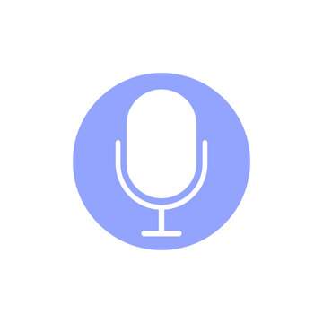 Microphone icon on blue circle. Podcast voice audio record. Vector illustration.