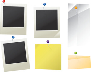 Pinned Paper and Photos on Transparent Background