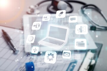 Doctor do record on digital tablet, healthcare concept