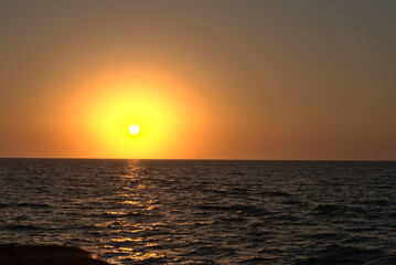 Sunset view in the middle of the sea