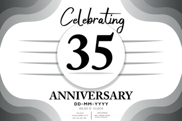 35 year anniversary logotype with multiple line silver color isolated on vantage white background with black abstract vector design