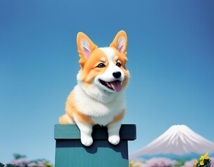 Corgi the dog in the park.   
Created with generative AI