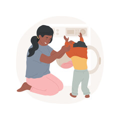 Clean clothes isolated cartoon vector illustration. Young woman changing child clothes, laundry day, family lifestyle, people hygiene rules, getting dressed, peaceful motherhood vector cartoon.