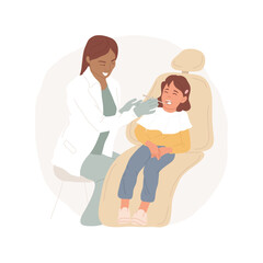 Caries isolated cartoon vector illustration. Little girl with caries in dentist chair, children teeth treatment, lack of personal body hygiene, medical checkup oral cavity vector cartoon.