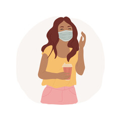 Wear a mask isolated cartoon vector illustration. Young woman wearing an protection mask for safety, coronavirus pandemic, taking care of health, people hygiene rules vector cartoon.