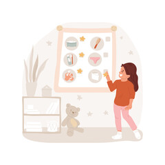 Checklist completing isolated cartoon vector illustration. Groomed child making marks, kid completes checklist with pleasure, people lifestyle, create healthy routine vector cartoon.