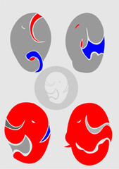 Vector images of elephants used in graphics and tattoos.