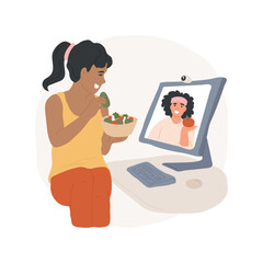 Online diet program isolated cartoon vector illustration. Smiling teenage girl following diet program, eating and having fitness instructor on screen, healthy lifestyle vector cartoon.
