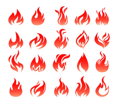 Set of simple red fire icons