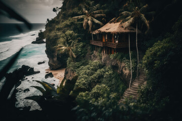 Bali House On A Hill Overlooking A Surf Spot - Made with Generative AI