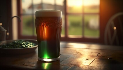 St. Patrick's day - green Irish beer or ale in old pub