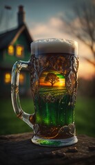 St. Patrick's day - green Irish beer or ale in old pub